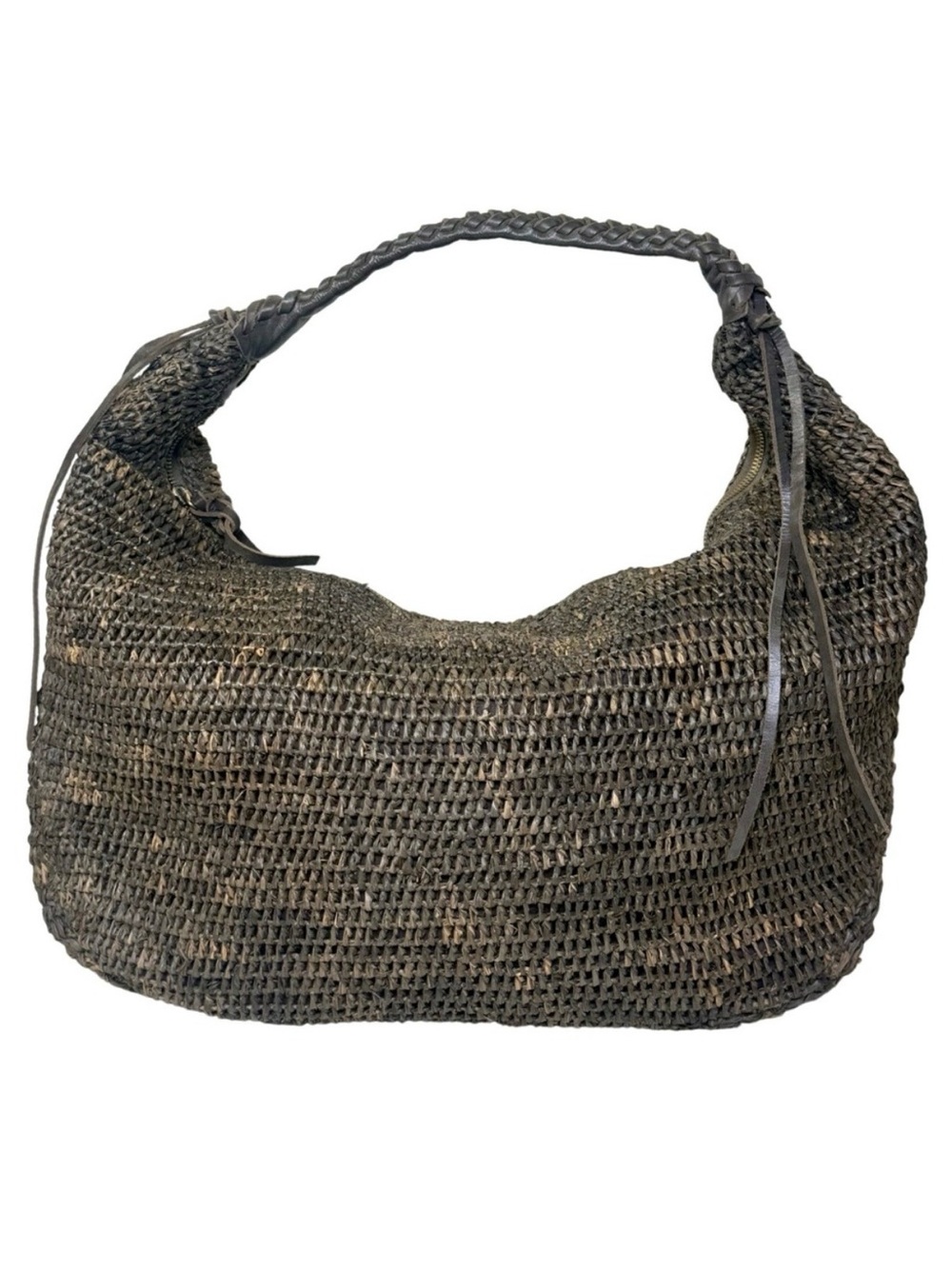 Flora Bella Hobo Bag Brown Leather Woven Raffia Boho Resort Coastal Quiet Luxury